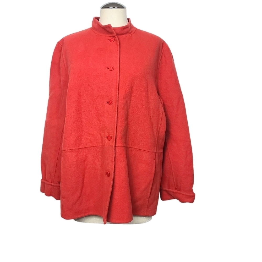 Eileen Fisher Virgin Wool & Cashmere Blend Red Button Down Coat XL